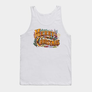 Vintage Style Merry Christmas Holiday Greeting Vector Art Tank Top